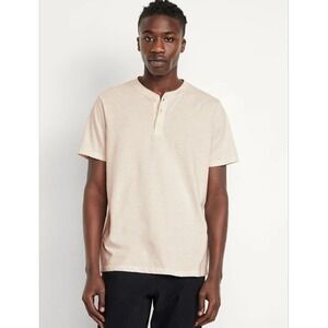 Gap Shirt Henley 3 Button Placket Light Oatmeal Tan S/S Men's Size Large EUC